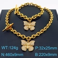 Goldenes Schmetterling Schmuckset mit Strass und OT-Verschluss Halskette - Vollbesetzter Strass Schmetterlingsstil (KS221180-Z)