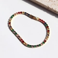 Chic gold tennis bracelet with colorful square zircon stones on white background - Gold Color - Multicolor Zircon
