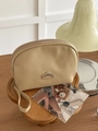 Semicircle beige PU leather mini lipstick pouch with wristlet and gold logo - Brown