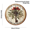 Wooden round Christmas door sign with mistletoe, red bow, and vintage bronze key charm - Wooden Winter Sign Mistletoe Key