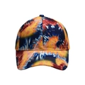 Macro detail of the tie-dye pattern on a six-panel cotton baseball cap with blue and orange - Style 13-Blue Orange Red Yellow Tie-Dye Baseball Cap