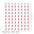 Set of 10 red and white striped paper straws 20cm long for birthday party decoration - Red Striped Paper Straws