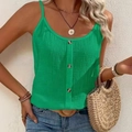 Green sleeveless vest for women with crinkle texture fabric and decorative wooden buttons - S / Green