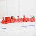 Festive red wooden Christmas train set with mini snowman and bear figures on carraiges - Red 5 Sections