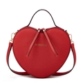 Detailed front view of a red heart-shaped bag with gold zippers and metal cross-texture - 20*8*18 / Red