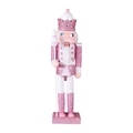 Pink glitter Nutcracker King wooden figurine with crown and scepter for Christmas decor - Pink Glitter Nutcracker King (TN3002CR) / Pink