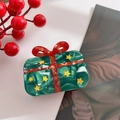 Christmas gift box hair claw clip in green acetate with red bow and gold stars - Dark Green Christmas Gift