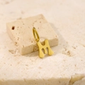 Close-up of golden letter M pendant on textured stone showing metallic finish - Letter-M / Steel