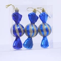 Three-piece blue candy Christmas tree ornaments with gold glitter swirls in a box - Blue/Set of 3