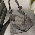 Silver-black rhinestone knot evening bag with soft slouchy hobo silhouette - Standard Size / Silver Black