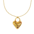 Collar con colgante de corazón de oro de 18K, piedras de colores y grabado MAMA - Colgante MAMA Corazón Circón Color (Dorado) / Dorado
