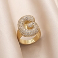 Gold plated open ring with spiral letter design and micro-pave cubic zirconia crystals - Small / Letter G