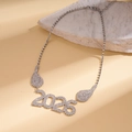 Detail of 2025 rhinestone pendant necklace with tennis chain and teardrop accents - Necklace-Silver-Waterdrop (2025)