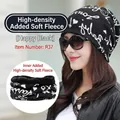 Black knitted warm hat and scarf set with white happy lettering and plush lining - Fleece Lined Style / Letter Black