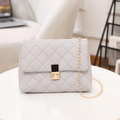 Light grey quilted crossbody bag with a gold twist lock and metal chain strap - Gray