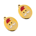 Golden oval stainless steel charm featuring Santa Claus enamel design for jewelry DIY - Gold Oval Santa Claus