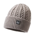 Winter knitted beanie in beige gray with cable knit pattern and warm fleece lining - Light Beige