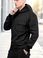 Men's casual black hooded sweatshirt featuring a stylish chest pocket and long sleeves - Black