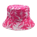 Close-up of tropical white palm tree print on vibrant pink polyester bucket hat - M(56-58cm) / Rose Red