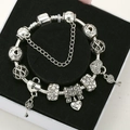French vintage silver plated charm bracelet with sparkling rhinestones and love heart charms - Silver Bracelet - 1