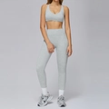 Completo yoga grigio melange da donna con reggiseno sportivo e leggings a vita alta - S / Reggiseno-1 + Leggings - Grigio Melange
