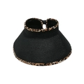 Detail of a foldable black straw visor hat featuring leopard print trim and open top - M (56-58cm) / Black