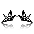 Pendientes de origami grulla en acero negro con diseño calado minimalista y reflejo de espejo - Negro Mate