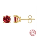 925 sterling silver gold plated stud earrings featuring round red gemstones - Red Round 4-Prong - Gold