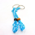 Adjustable sky blue woven net keychain with wooden beads in a 2-piece set for bags - 2 Pcs/Set / Blue