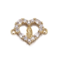 Golden heart pendant with Virgin of Guadalupe relief and clear rhinestones - Virgin of Guadalupe Zirconia Inlaid Connector