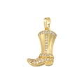 Macro shot of gold western boot pendant with sparkling zircons and detailed craftsmanship - Brass/Zirconia / VD1495 Gold (Zirconia)