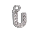 Polished silver letter U pendant with shimmering pavé set cubic zirconia and hanging loop - Letter U / Silver