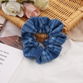 Koreaanse stijl blauwe denim kant scrunchie met donker ruitpatroon en zachte stoffen - #3 Champagneblauwe Ruit