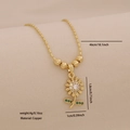 Golden sunflower pendant necklace with zircon crystals and 18K gold plating - Green Leaf Sunflower Style (3#)
