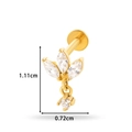Gold stainless steel labret stud featuring marquise zircon petals and hanging drop - Dangle Drop Leaf (0159-8#) / Gold Yellow