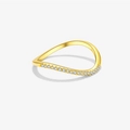 Minimalist gold S925 sterling silver wave ring with sparkling zircon stones - Mmr341 (18k Gold) / Size 6