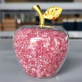 Crystal apple ornament with pink diamond filling and gold leaf detail for home decor - Width 6cm Height 7.3cm / Pink