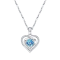 Silver heart necklace with a blue center stone and white zircon accents on a chain - Blue Diamond Heart-shaped Necklace Xl-7