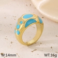 Chunky gold stainless steel ring with turquoise enamel dots, 14mm wide, weight 16g - US 6 / Gold Base Blue Polka Dots