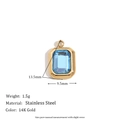 Minimalist 14K gold plated stainless steel rectangle pendant with light blue crystal - Minimalist Square Glass Pendant - Gold - Blue Stone