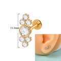 Golden 16G flat back labret stud with 7 sparkling white zirconias and 11.1mm length - Floral & Stripe