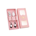 Christmas gift set with two stainless steel spoons and pink gingerbread man theme box - Santa with Gift + Christmas Tree / Pink Gift Box 2-Piece Set / Silver