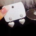 Elegant heart-shaped stud earrings with white pearl and silver-grey matte finish charms - Silver Gray Matte Heart Pearl Studs