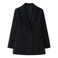 Classic black double-breasted blazer with lapels and flap pockets in office style - S / Black