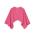 Pink linen asymmetric kimono top with deep V-neck and structured silhouette on white background - XS / Pink Top