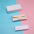 Cream woven leather glasses case set with white packaging box and storage pouch - White Woven Set with Box