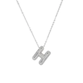 Close-up of sparkling zircon-encrusted bubble H-letter pendant on a silver chain - Letter H