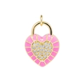 Pink enamel heart lock charm with 18K gold plating and micro-paved cubic zirconia - Pink Heart