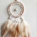 Pinkish beige handmade dreamcatcher with light brown feathers and white beads - B0051G Apricot 8cm