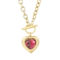 Elegant 18k gold plated necklace featuring a red crystal heart pendant and OT toggle clasp - Gold Red Heart (KN232329-Z)